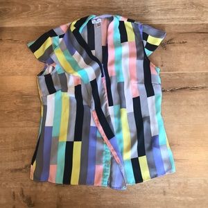 Worthington multi colored block top, cap sleeve, med.